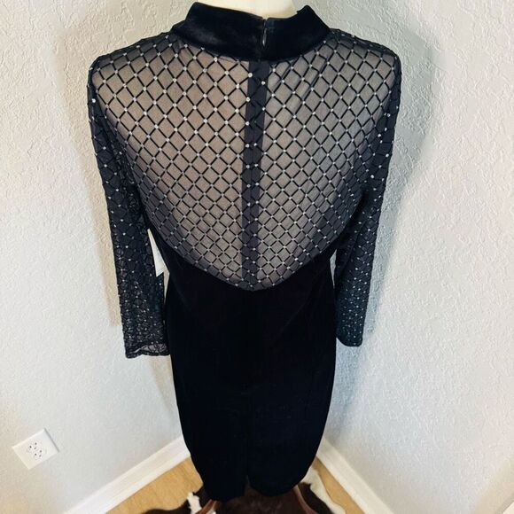 Eliza J Beaded Yoke Mixed Media Long Sleeve Sheath Dress, Black, Size 14, NWT - Picture 12 of 16